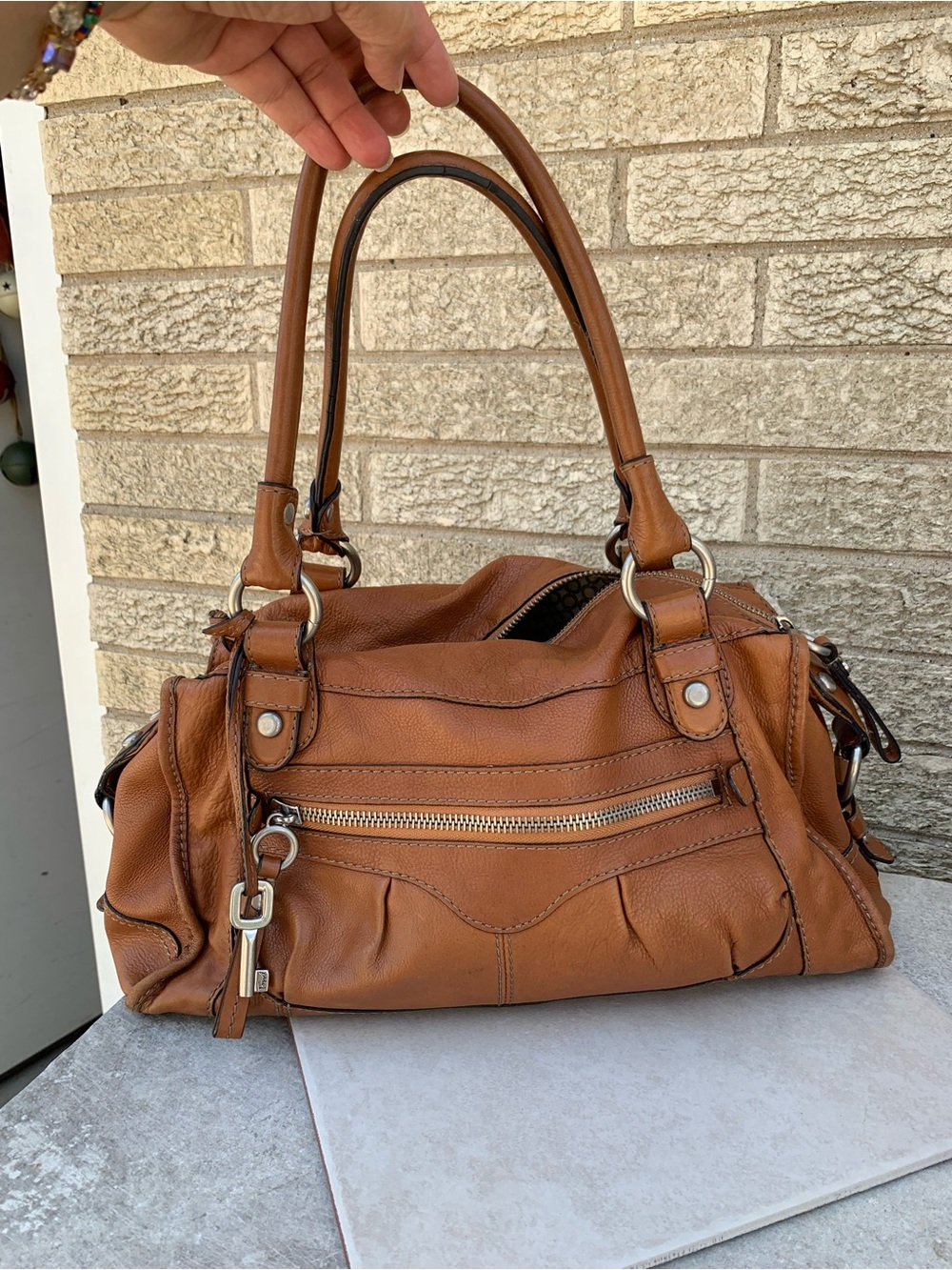 Fossil Tan Leather Satchel Bag - Women's Handbag